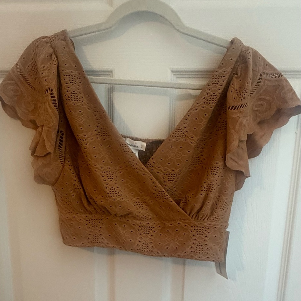 Brown Eyelet Lace Women's Top